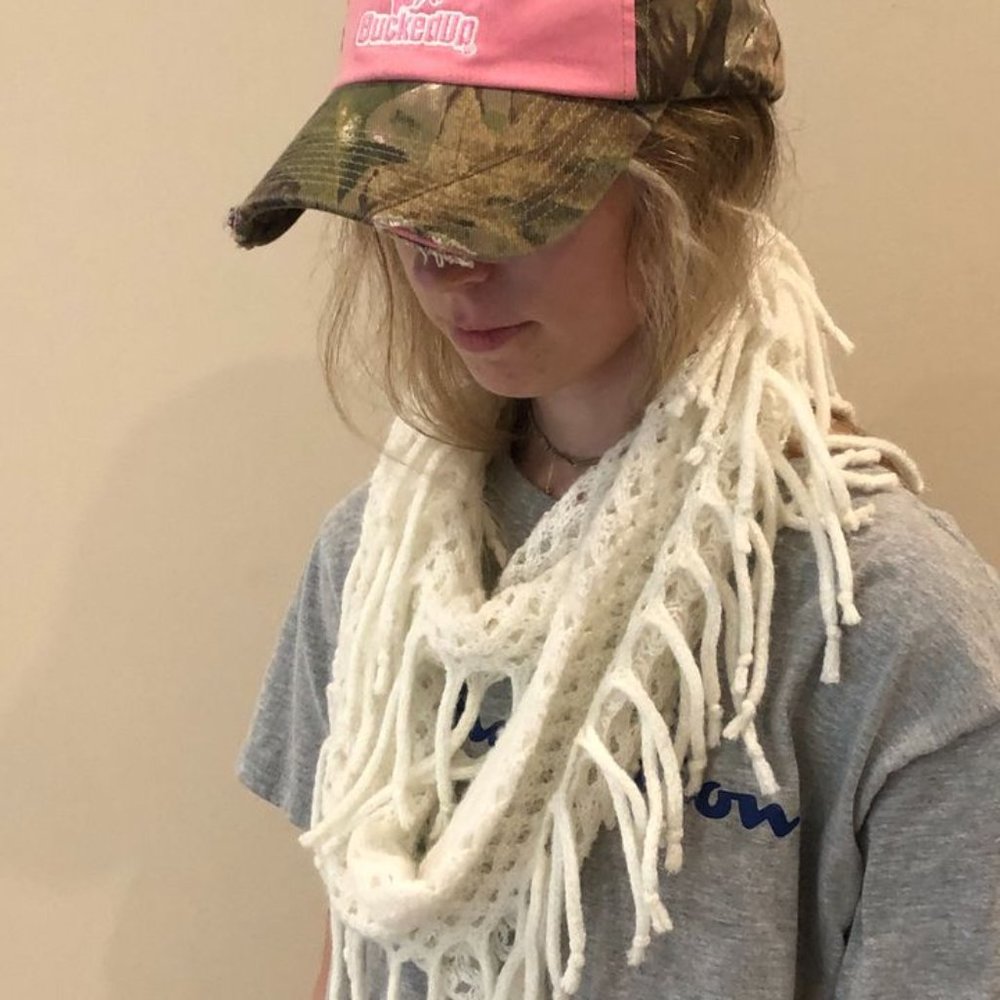 Soft White Knit with Fringe Scarf - Picture 6 of 6